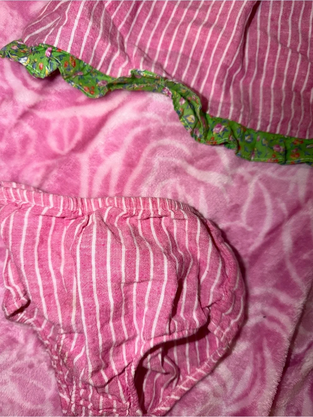 Ralph Lauren Pink & White Striped Baby Dress with Green Trim 6 month